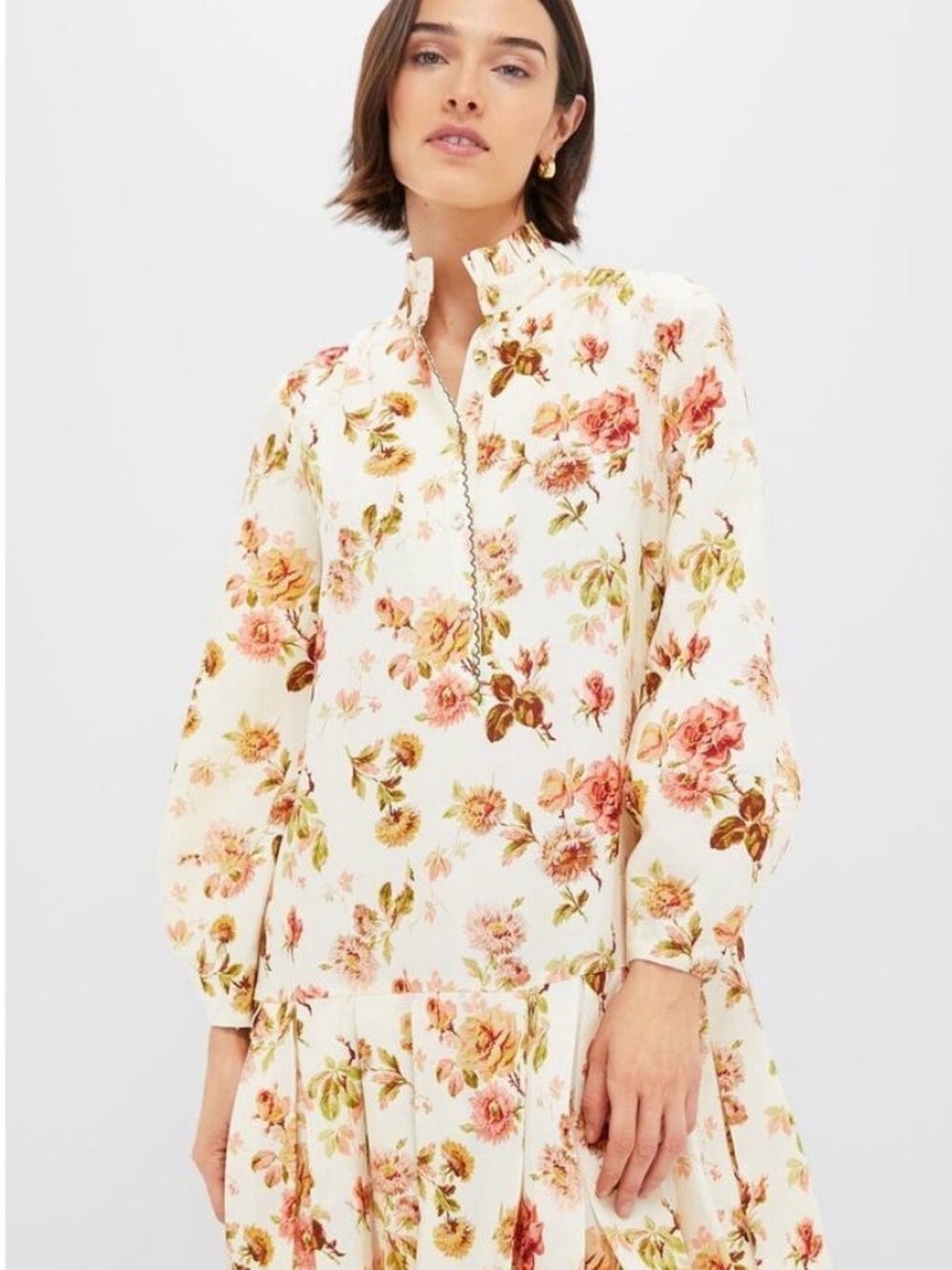Tuckernuck Cream Floral Ruffle-Neck Dress